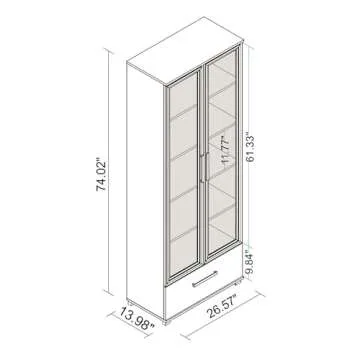 Manhattan Comfort Serra 72" High Modern Bookcase with 5 Shelves, 1 Drawer & Frosted Glass Doors, Freestanding Storage Cabinet for Books, Photos, & Collectibles, Ideal for Any Room, White