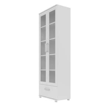 Manhattan Comfort Serra 72" High Modern Bookcase with 5 Shelves, 1 Drawer & Frosted Glass Doors, Freestanding Storage Cabinet for Books, Photos, & Collectibles, Ideal for Any Room, White