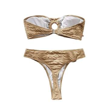 SweatyRocks Women's 2 Piece Swimsuit Strapless Bandeau Bikini Tie Front Bathing Suit Swimwear Khaki ...
