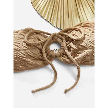 SweatyRocks Women's 2 Piece Swimsuit Strapless Bandeau Bikini Tie Front Bathing Suit Swimwear Khaki S