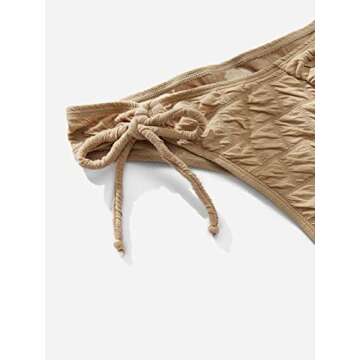 SweatyRocks Women's 2 Piece Swimsuit Strapless Bandeau Bikini Tie Front Bathing Suit Swimwear Khaki S