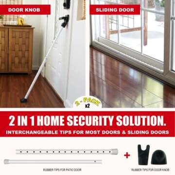 SECURITYMAN 2-in-1 Door Security Bar & Sliding Patio Door Security Bar (2 Pack) Heavy Duty Iron Cons...