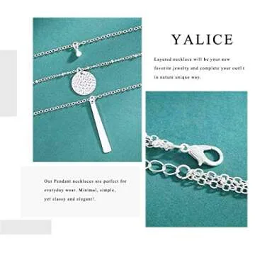 Yalice Multi-Layered Disc Necklace Chain Bar Drop Pendant Necklaces Coin Jewelry for Women (Silver)