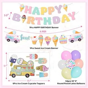 72Pcs Ice Cream Birthday Party Decorations for Girls Kids, Pastel Ice Cream Balloon Garland Arch Kit...