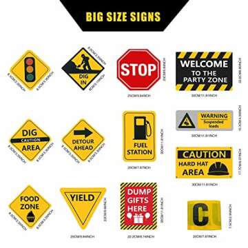 13 pcs construction Birthday Party supplies, construction party decorations for boys kid birthday party Baby Shower，11.8 inch construction theme party wall decor signs with Yellow Caution Tape