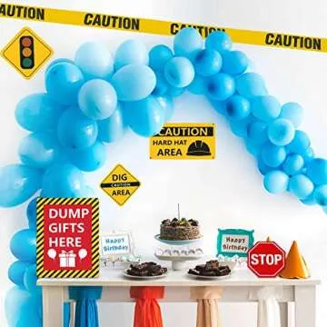 13 pcs construction Birthday Party supplies, construction party decorations for boys kid birthday party Baby Shower，11.8 inch construction theme party wall decor signs with Yellow Caution Tape