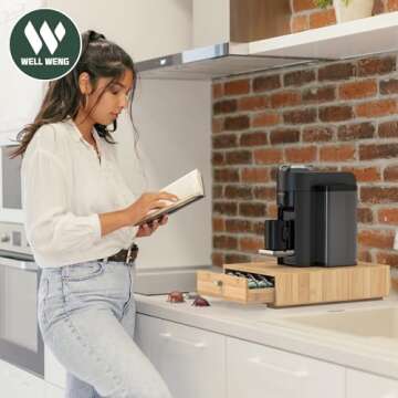 WELL WENG for Nespresso Vertuo Capsules (NV140) - Premium Bamboo Coffee Pod Drawer, 40 Big or 52 Sma...