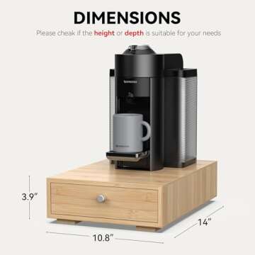 WELL WENG for Nespresso Vertuo Capsules (NV140) - Premium Bamboo Coffee Pod Drawer, 40 Big or 52 Small Vertuoline Pods Organizer Holder - 15.6'' Deep by 3.9'' High (Natural)
