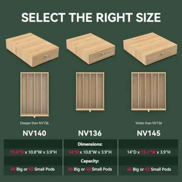 WELL WENG for Nespresso Vertuo Capsules (NV140) - Premium Bamboo Coffee Pod Drawer, 40 Big or 52 Small Vertuoline Pods Organizer Holder - 15.6'' Deep by 3.9'' High (Natural)