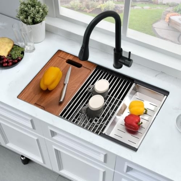 Bokaiya Black 30" Undermount Kitchen Sink Workstation