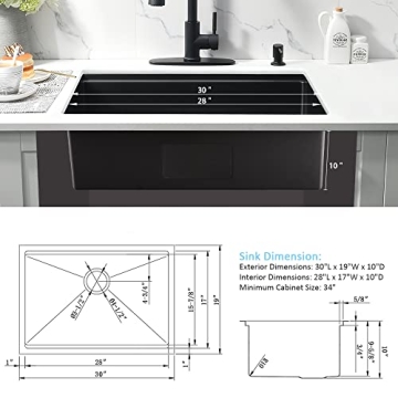 Bokaiya Black 30" Undermount Kitchen Sink Workstation