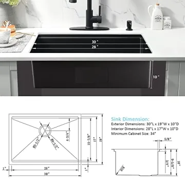Bokaiya Black 30" Undermount Kitchen Sink Workstation
