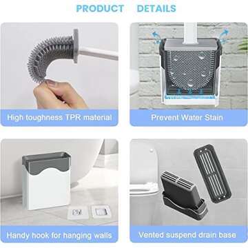 Canvint Silicone Toilet Brush 2 Pack, Deep Cleaner Toilet Brush and Holder Set, Non-Slip Long Plastic Handle and Quick Drying Holder, Flexer Silicone Toilet Brush with Removable Bottom for Bathroom