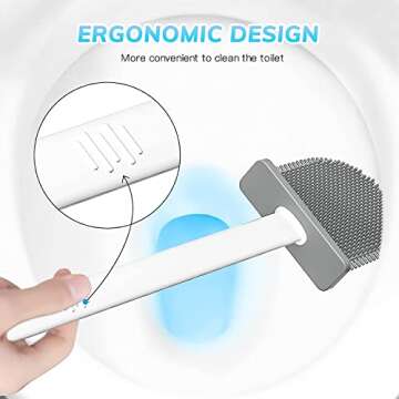 Canvint Silicone Toilet Brush 2 Pack, Deep Cleaner Toilet Brush and Holder Set, Non-Slip Long Plastic Handle and Quick Drying Holder, Flexer Silicone Toilet Brush with Removable Bottom for Bathroom