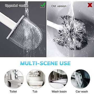 Canvint Silicone Toilet Brush 2 Pack, Deep Cleaner Toilet Brush and Holder Set, Non-Slip Long Plastic Handle and Quick Drying Holder, Flexer Silicone Toilet Brush with Removable Bottom for Bathroom