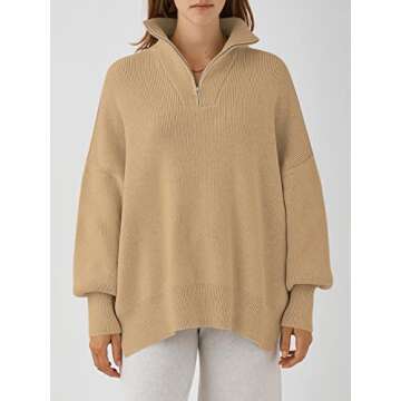 ANRABESS Women's Oversized Quarter Zip Sweater for Fall Fashion