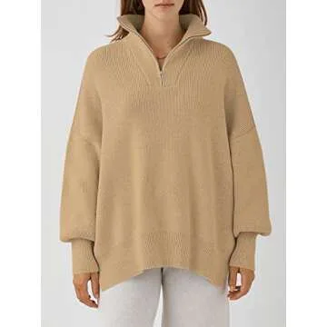 ANRABESS Women's Oversized Quarter Zip Sweater for Fall Fashion