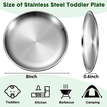 Honeydak 10 Pcs 18/8 Stainless Steel Plate Bulk 304 Stainless Steel Dishes 8 Inches Adult Reusable C...