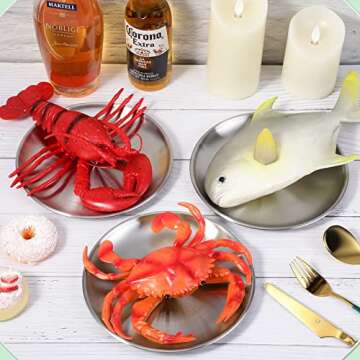 Honeydak 10 Pcs 18/8 Stainless Steel Plate Bulk 304 Stainless Steel Dishes 8 Inches Adult Reusable Camping Plates Dishwasher Safe Feeding Serving Flat Plate Double Layers Round Dessert(Silver)