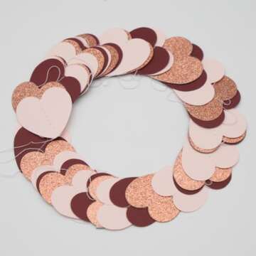Rose Gold Pink Burgundy Paper Heart Garland - 52ft Perfect for Events