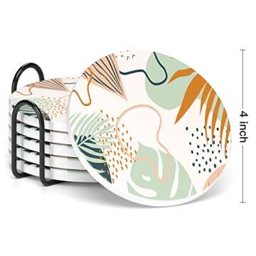 Nipichsha Coasters for Drinks, Set of 6 Cute Absorbent Ceramic Drink Coasters for Cup with Holder an...