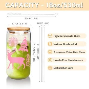 ANOTION Christmas Glass Cups with Lids and Straws