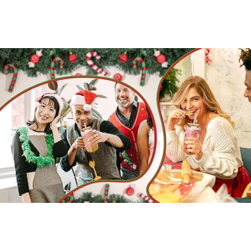 ANOTION Christmas Glass Cups with Lids and Straws