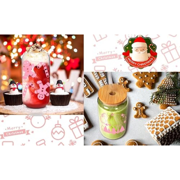 ANOTION Christmas Glass Cups with Lids and Straws
