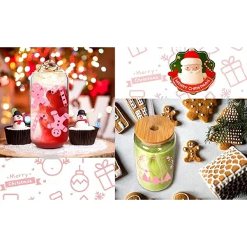 ANOTION Christmas Glass Cups with Lids and Straws