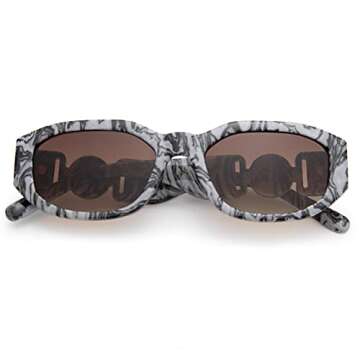 Hycredi Rectangle Sunglasses for Women Men Retro Driving Glasses 90’s Vintage Fashion Irregular Frame UV400 Protection （Marble/Brown ）