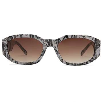 Hycredi Rectangle Sunglasses for Women Men Retro Driving Glasses 90’s Vintage Fashion Irregular Frame UV400 Protection （Marble/Brown ）