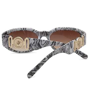 Hycredi Rectangle Sunglasses for Women Men Retro Driving Glasses 90’s Vintage Fashion Irregular Frame UV400 Protection （Marble/Brown ）