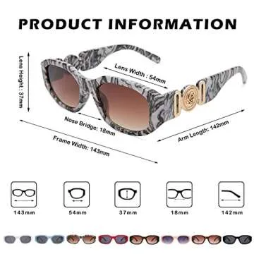 Hycredi Rectangle Sunglasses for Women Men Retro Driving Glasses 90’s Vintage Fashion Irregular Frame UV400 Protection （Marble/Brown ）