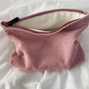SxoSyo Cosmetic Bags for Women Makeup Bag Large Capacity Purse Travel Toiletry Zipper Storage Pouch Make up Brushes Organizer for Gifts (Corduroy, Pink)