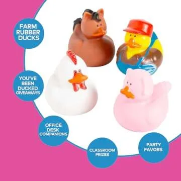 Fun Express Farm Rubber Ducks, Duckies, 12 Pieces, Birthday Parties, Treasure Chest Supplies