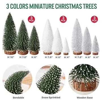 Mini Bottle Brush Christmas Trees Set - 9Pcs Decorative