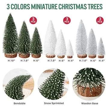 Mini Bottle Brush Christmas Trees Set - 9Pcs Decorative