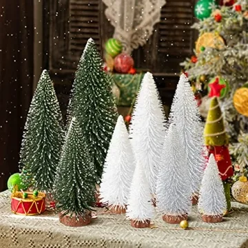 Mini Bottle Brush Christmas Trees Set - 9Pcs Decorative
