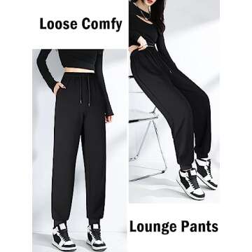 ASIMOON Sweatpants for Women Comfy Lightweight Joggers with Pockets Stretch High Waist Drawstring Jo...