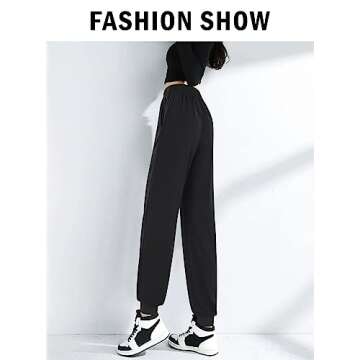 ASIMOON Sweatpants for Women Comfy Lightweight Joggers with Pockets Stretch High Waist Drawstring Jogging Pants Ladies Casual Yoga Workout Sweat Pants Black