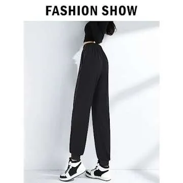 ASIMOON Sweatpants for Women Comfy Lightweight Joggers with Pockets Stretch High Waist Drawstring Jogging Pants Ladies Casual Yoga Workout Sweat Pants Black