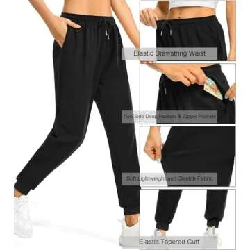 ASIMOON Sweatpants for Women Comfy Lightweight Joggers with Pockets Stretch High Waist Drawstring Jogging Pants Ladies Casual Yoga Workout Sweat Pants Black
