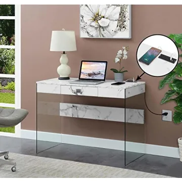 SoHo Glass Desk with Charging Station - Modern Elegance