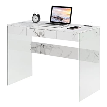SoHo Glass Desk with Charging Station - Modern Elegance