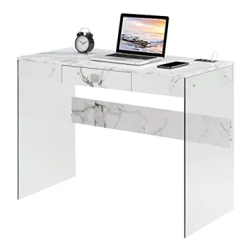 SoHo Glass Desk with Charging Station - Modern Elegance