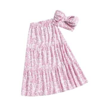 SOLY HUX Women's Summer 2 Piece Vacation Cruise Outfits Floral Print Tube Top and Maxi Skirt Set Red and White Floral X-Small