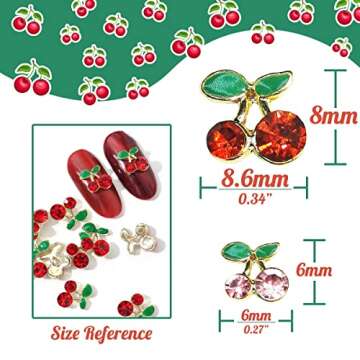 qiipii 60 Pcs 3D Cherry Nail Charms Cherry Nail Rhinestones Nail Art Shiny Gems Nail Studs Cute Fruit Nail Diamond Crystal Luxury Jewelry for Nails Face Makeup Women Crafts DIY(Pink/Red Gold, 6mm/8mm)