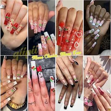 qiipii 60 Pcs 3D Cherry Nail Charms Cherry Nail Rhinestones Nail Art Shiny Gems Nail Studs Cute Fruit Nail Diamond Crystal Luxury Jewelry for Nails Face Makeup Women Crafts DIY(Pink/Red Gold, 6mm/8mm)