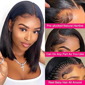 Bob Wig Human Hair 13x4 Frontal Lace Wig Human Hair 180 Density Glueless Pre Plucked with Baby Hair ...