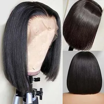 Bob Wig Human Hair 13x4 Frontal Lace Wig Human Hair 180 Density Glueless Pre Plucked with Baby Hair Straight Bob Wigs for Black Women 180% Density Pre Plucked Natural Color 12 inch
